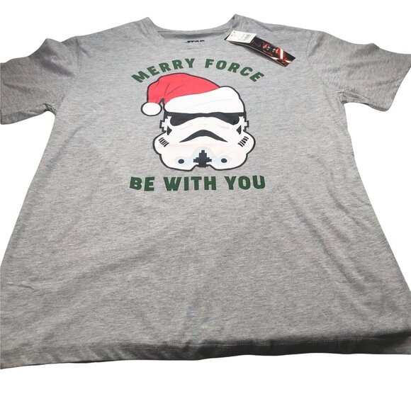 Star Wars Mens Sz Large Tee Shirt Merry Force Be With You Stormtrooper Gray New - Picture 1 of 12
